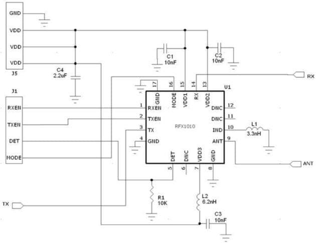 Application Circuit Diagram - Skyworks Solutions Inc. RFX1010 7/8/900MHz Broadband RFeIC®