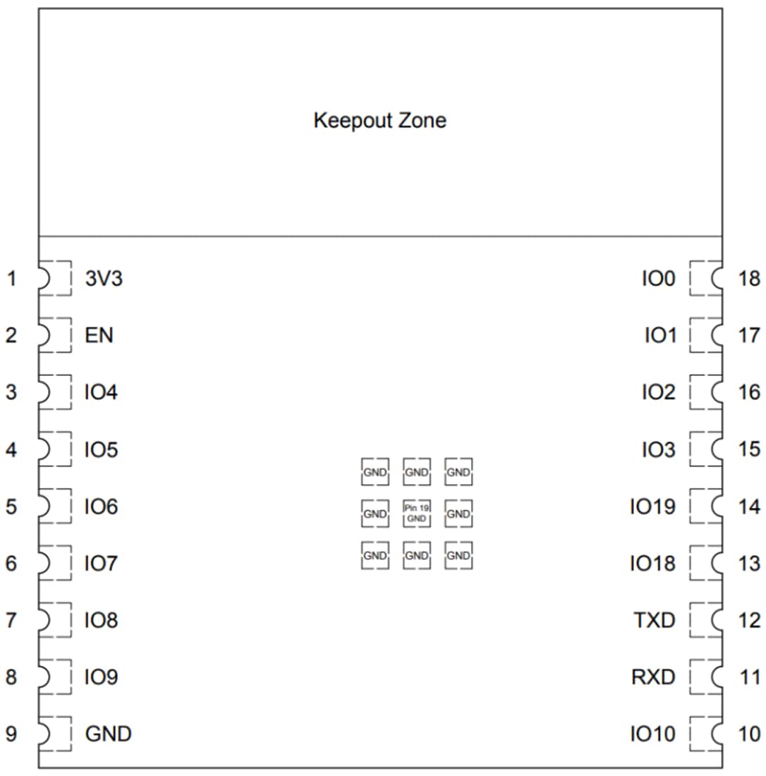 Mechanical Drawing - DFRobot ESP32-C3-WROOM-02-N4 Module with PCB Antenna