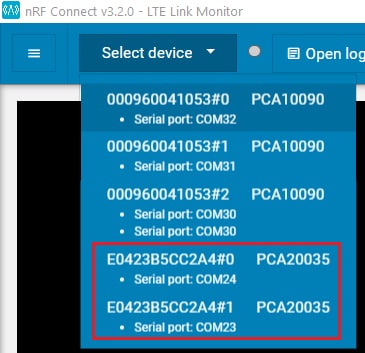 Device selection in the nRF Connect Programmer app